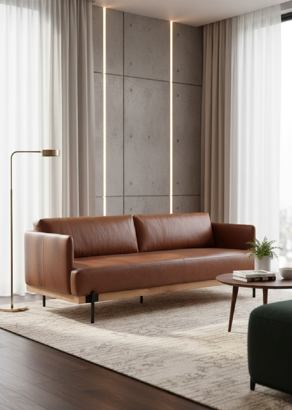 Oak Wood Frame Leather Sofa by Splendido Saul, alternate view 2