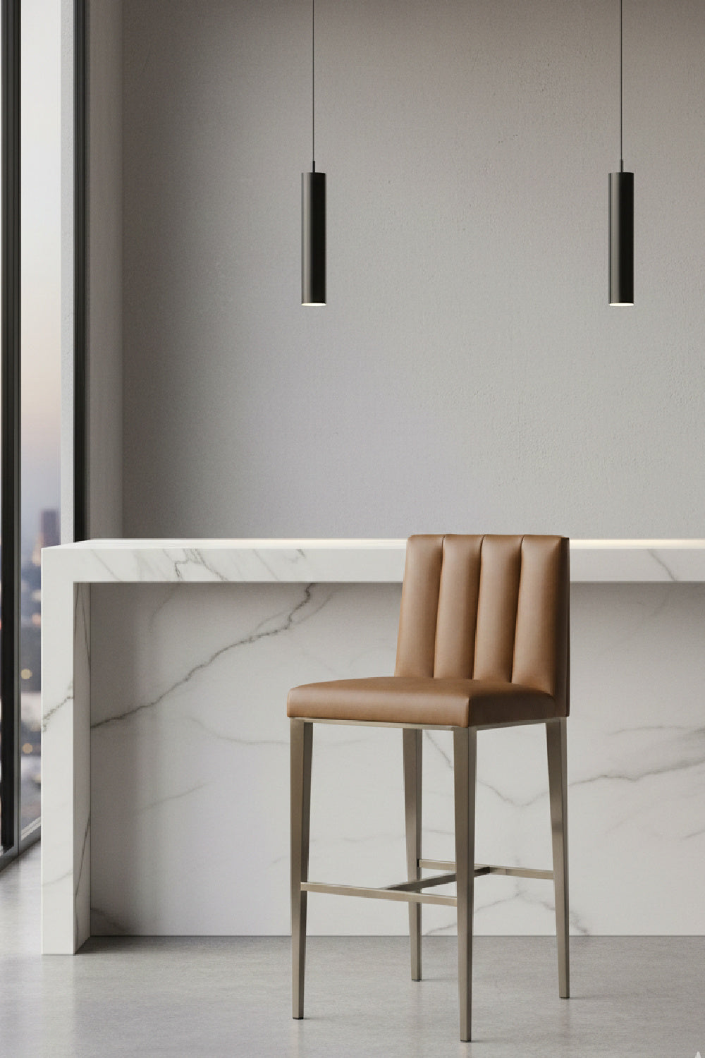 Vertical-Channeled Leather-Look Bar Stool by Splendido Wilbur Barstool, alternate view 2