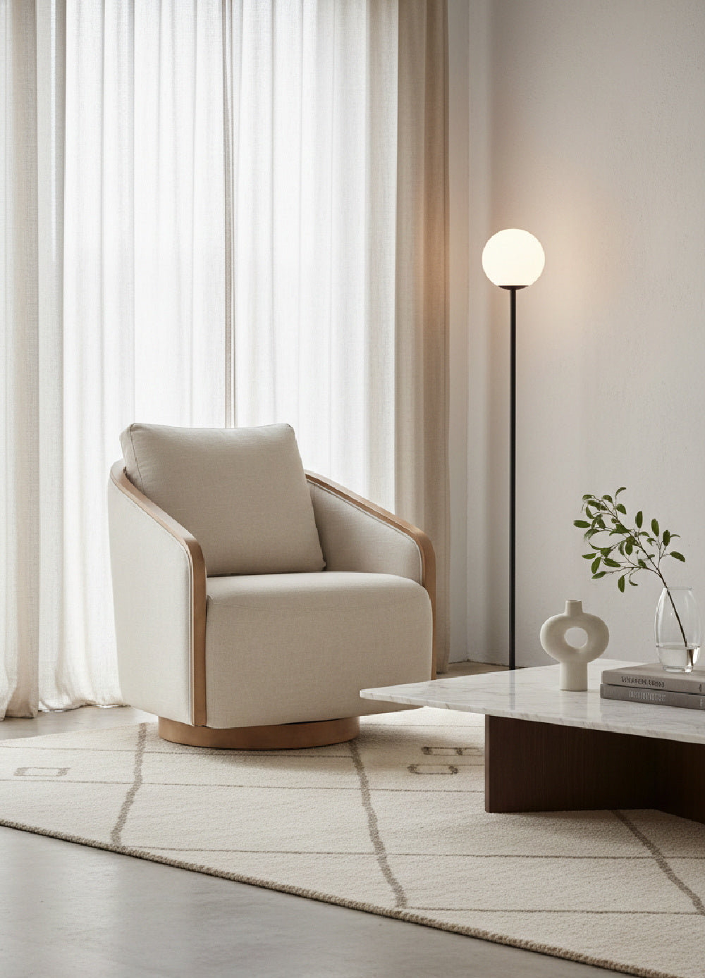 Birch Wood Frame Swivel Chair by Splendido Tasia Accent Chair, alternate view 2