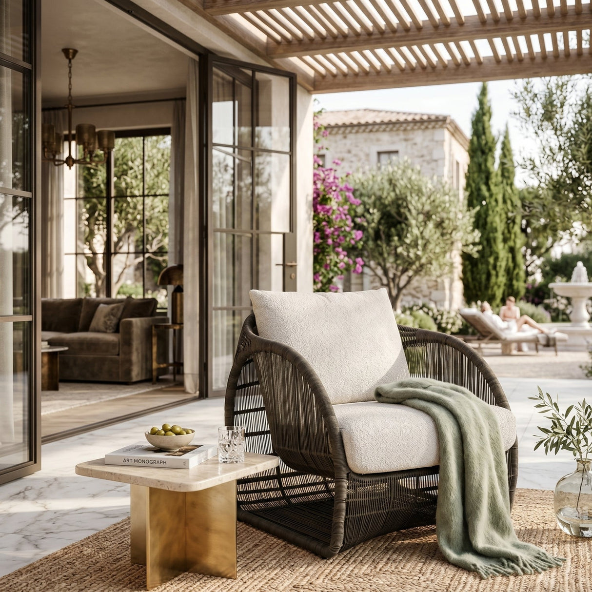 Cream Padded Indoor/Outdoor Lounge Chair by Splendido Tulum, alternate view 2