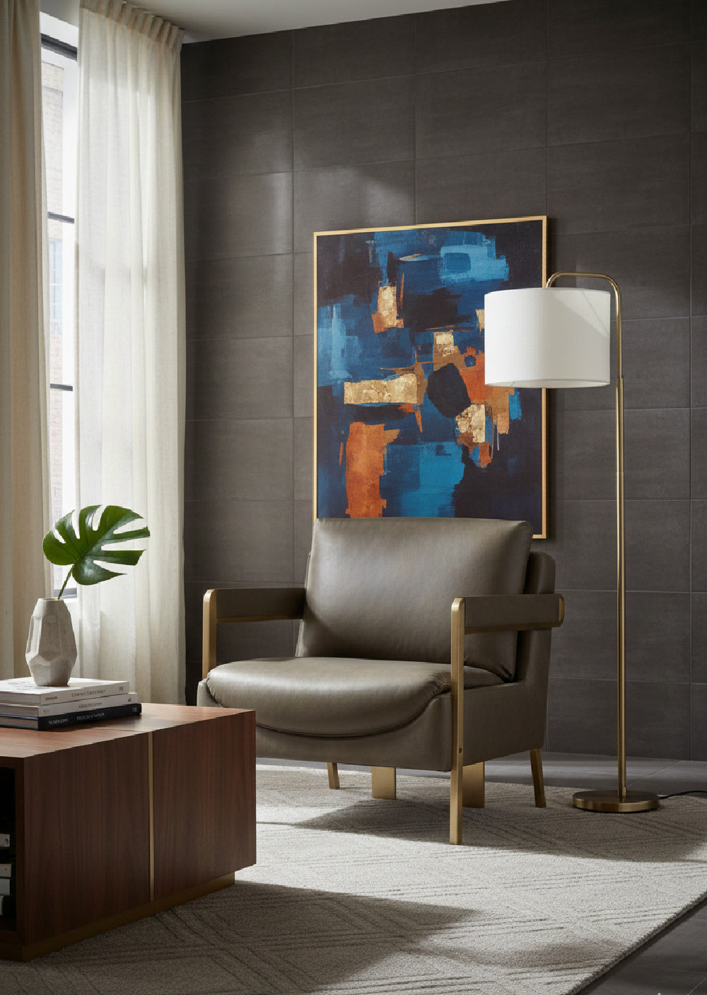 Taupe Leather Lounge Chair by Splendido Garo Accent Chair, alternate view 2