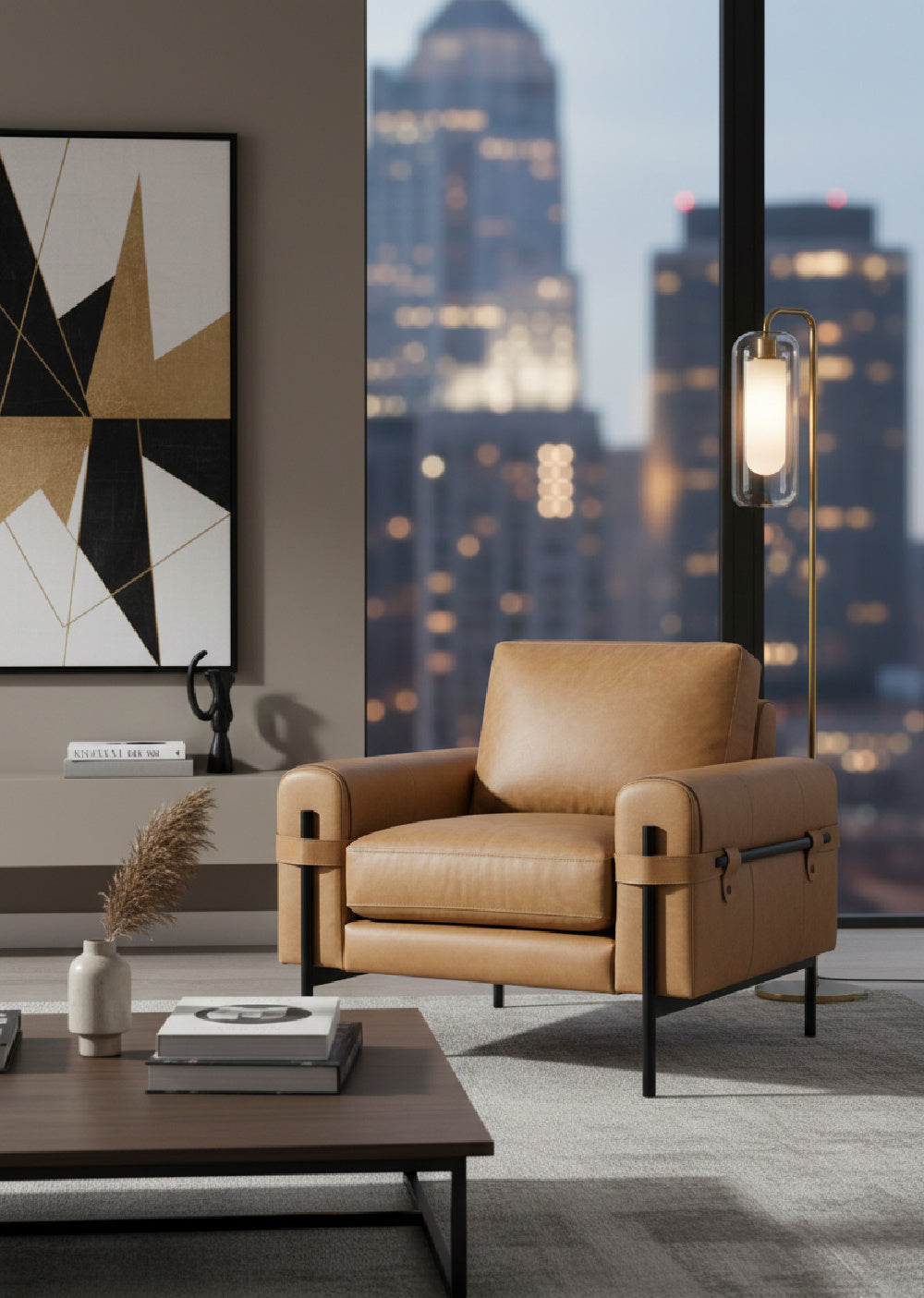 Strapped Brown Leather Lounge Chair by Splendido Camus Accent Chair, alternate view 2