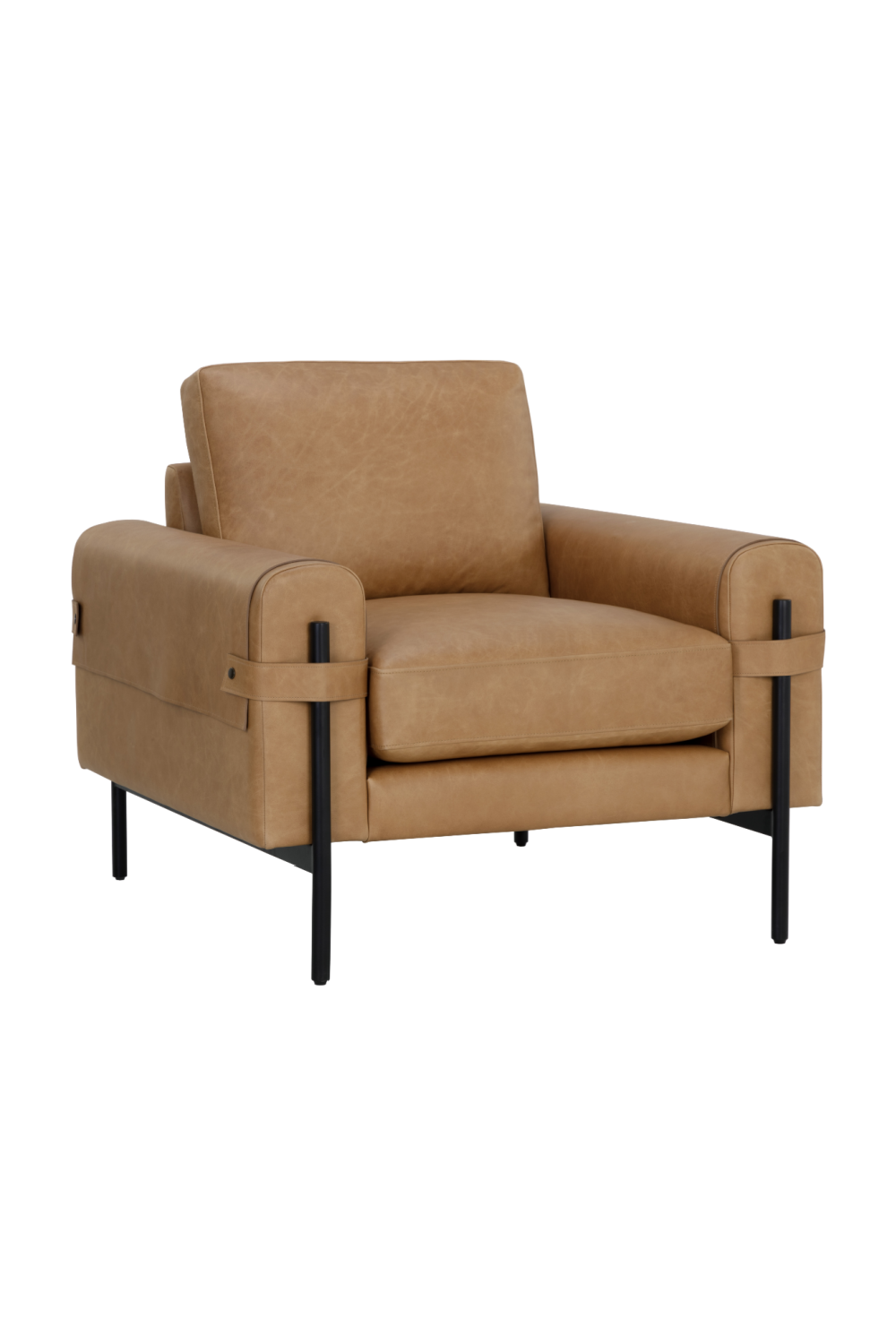 Strapped Brown Leather Lounge Chair by Splendido Camus Accent Chair