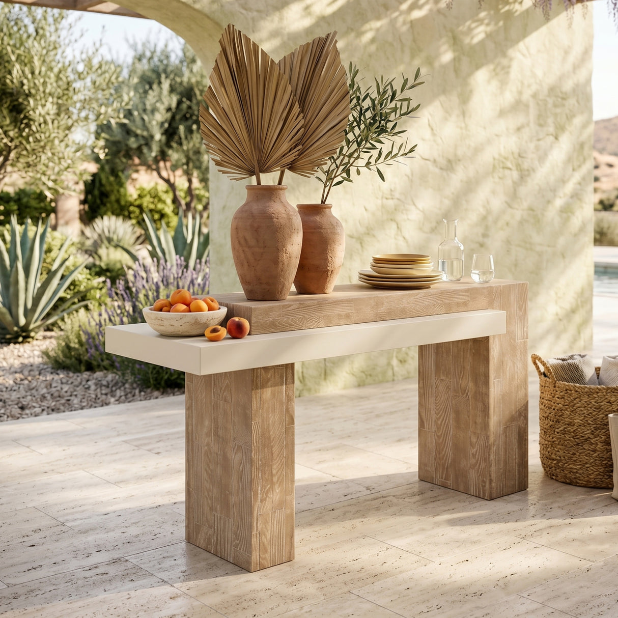 Rectangular Timber-Effect Indoor/Outdoor Console Table by Splendido Herriot, alternate view 2