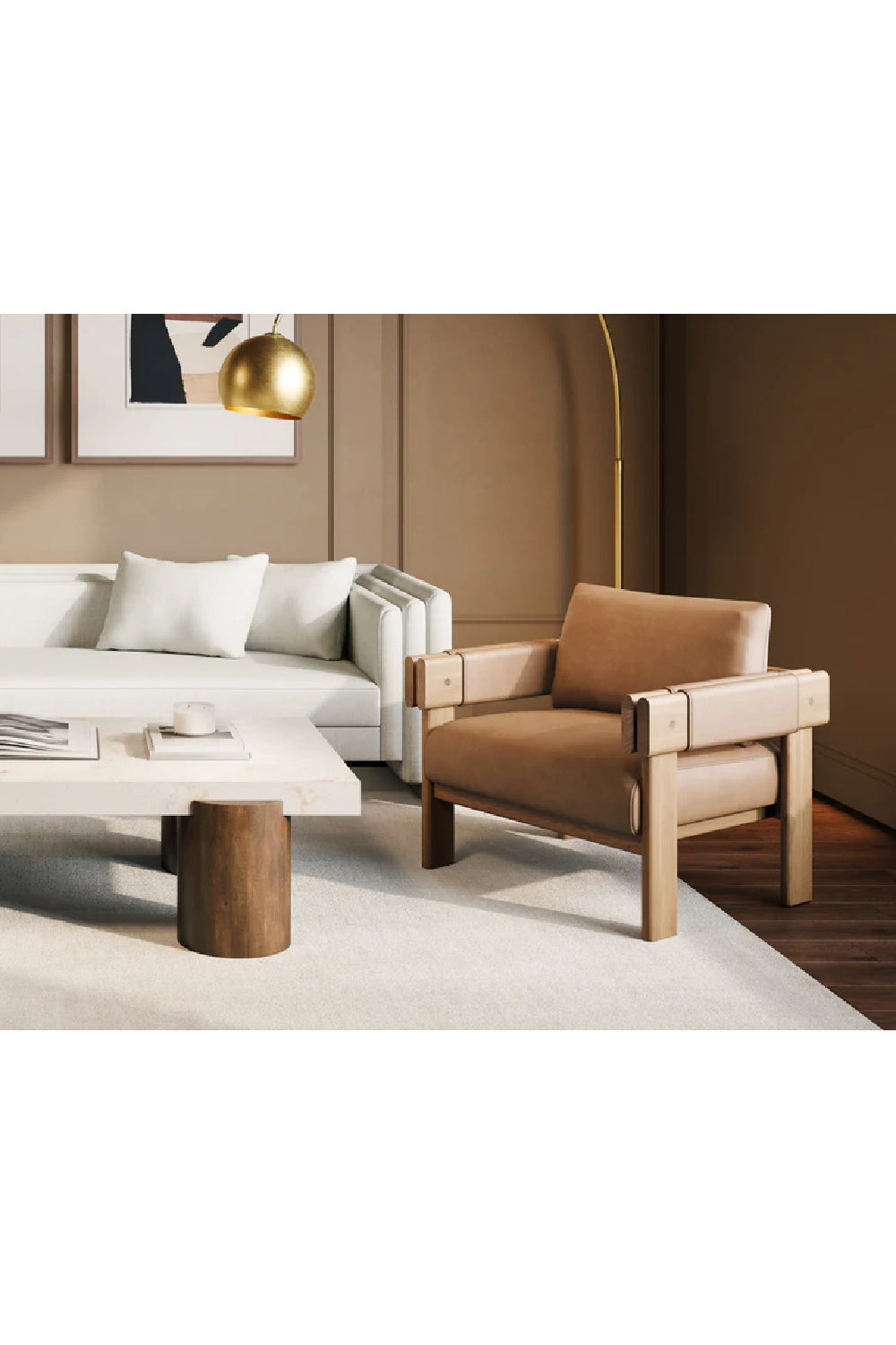 Oak Framed Leather Lounge Chair by Splendido Carmichael Accent Chair, alternate view 16