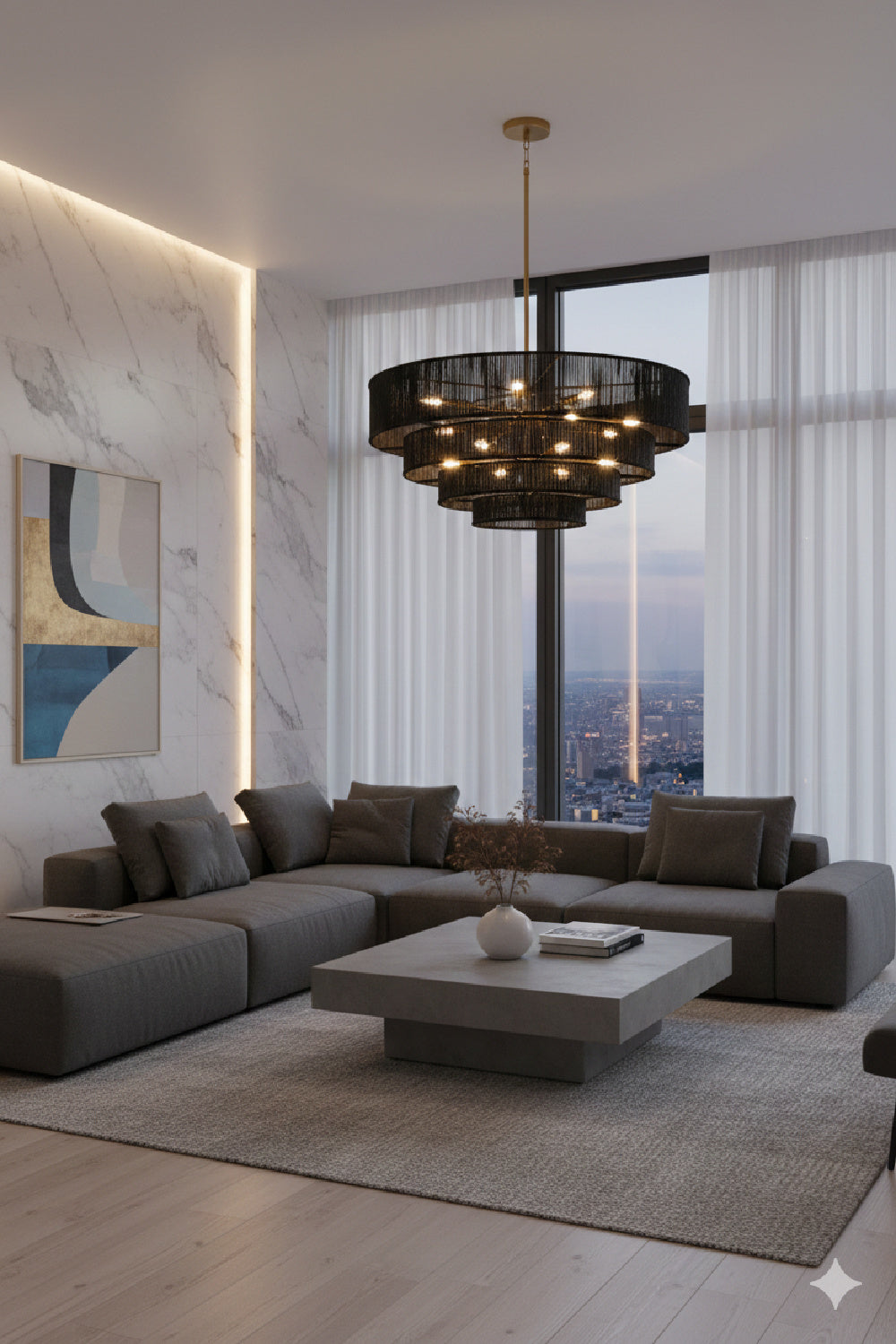 4-Tier Rustic Jute Chandelier by Splendido Lumina, alternate view 8