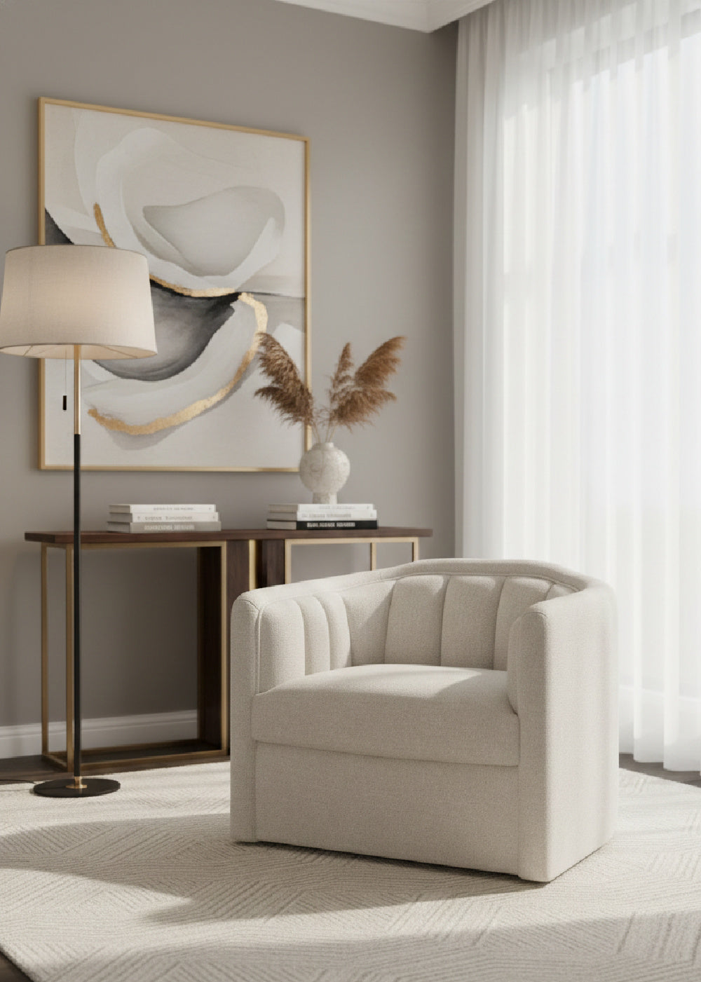Cream Tufted-Back Swivel Armchair by Splendido Birrit Accent Chair, alternate view 2