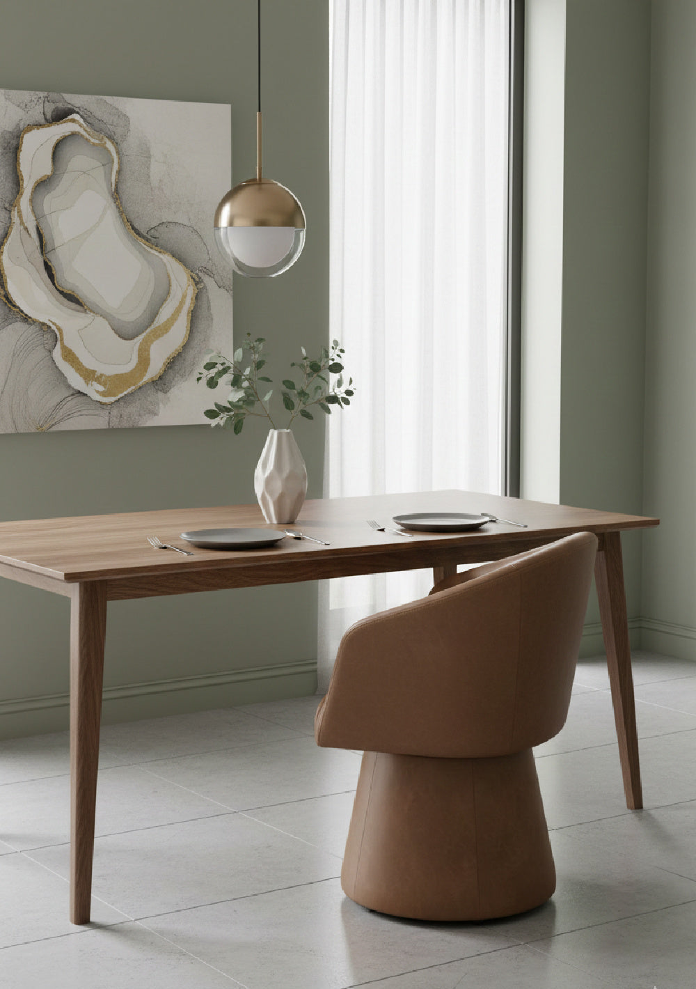 Brown Leather Swivel Dining Chair by Splendido Etta, alternate view 2