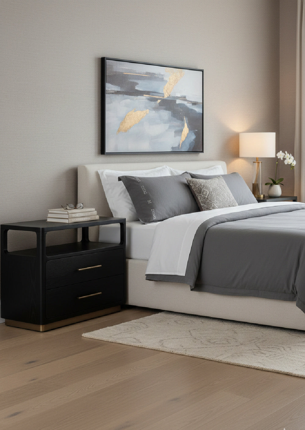 Black Oak 2-Drawer Nightstand by Splendido Danette, alternate view 2