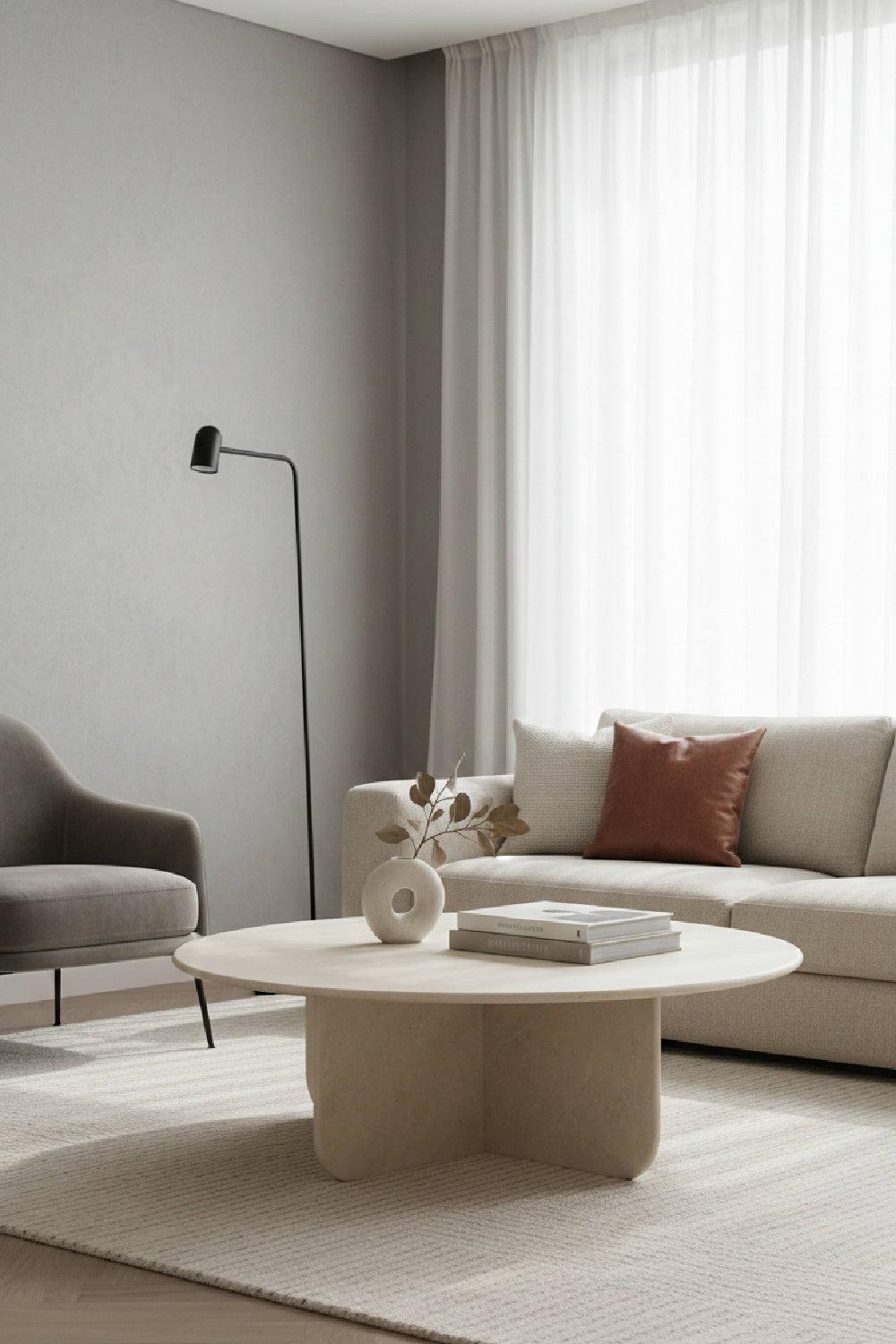 Round Cream Marble Coffee Table by Splendido Bonita, alternate view 2