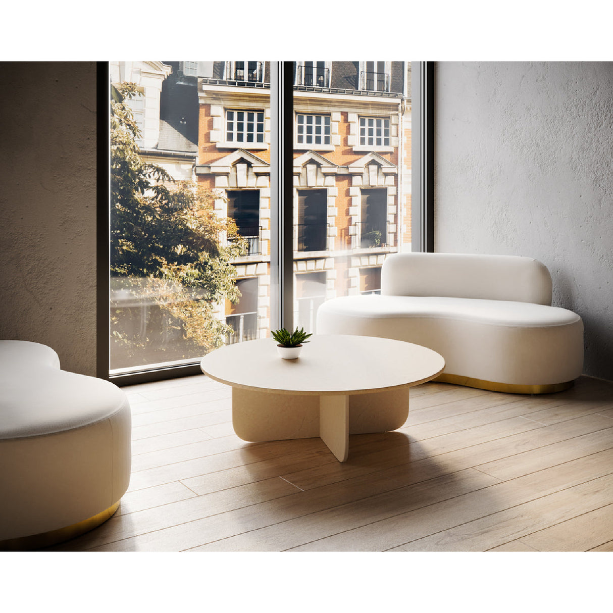 Modern European furniture - Round Cream Marble Coffee Table - www.oroa.com