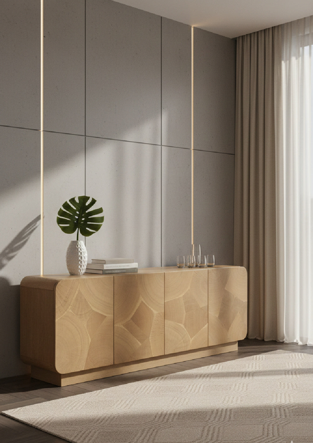 Patterned Oak 4-Door Sideboard by Splendido Fauna, alternate view 2