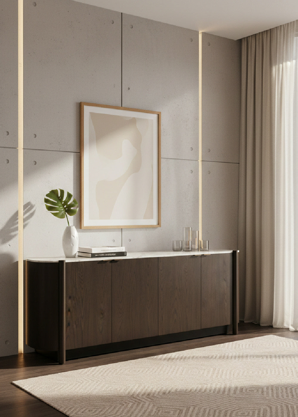 Solid Oak 4-Door Sideboard by Splendido Banyan, alternate view 2