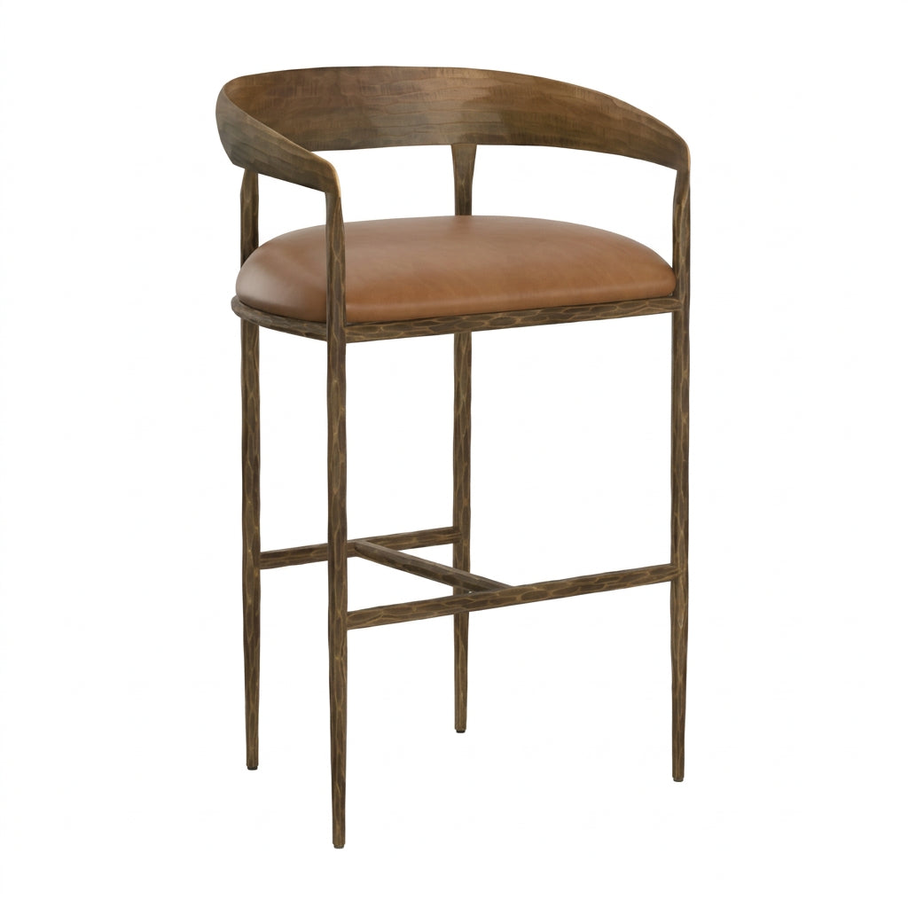 Hammered Metal Leather Bar Stool by Splendido Zanatta Barstool, alternate view 9