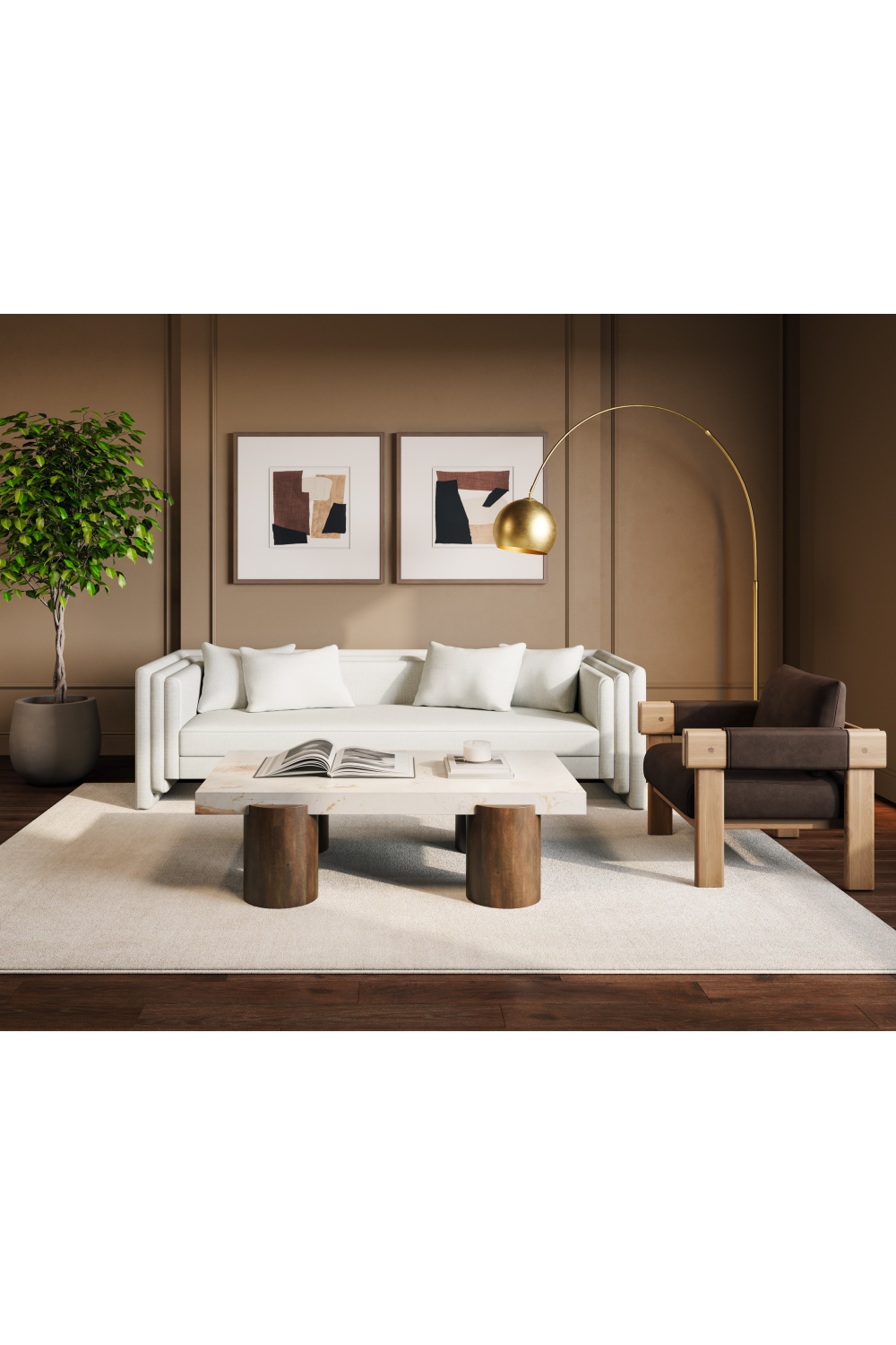 Oak Framed Leather Lounge Chair | Splendido Carmichael