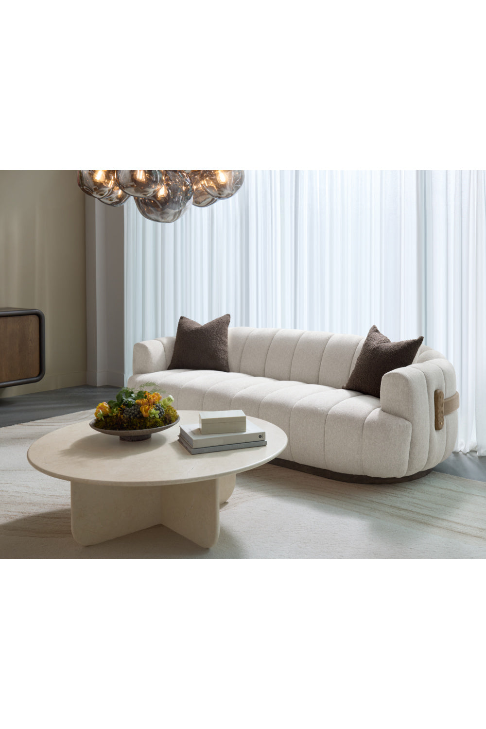Channeled Cream Sofa - Oak Base & Brass Accents by Splendido Tadeo, alternate view 6