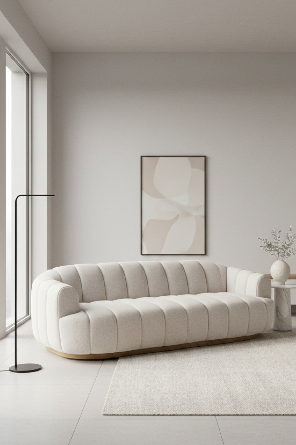 Channeled Cream Sofa - Oak Base & Brass Accents by Splendido Tadeo, alternate view 2