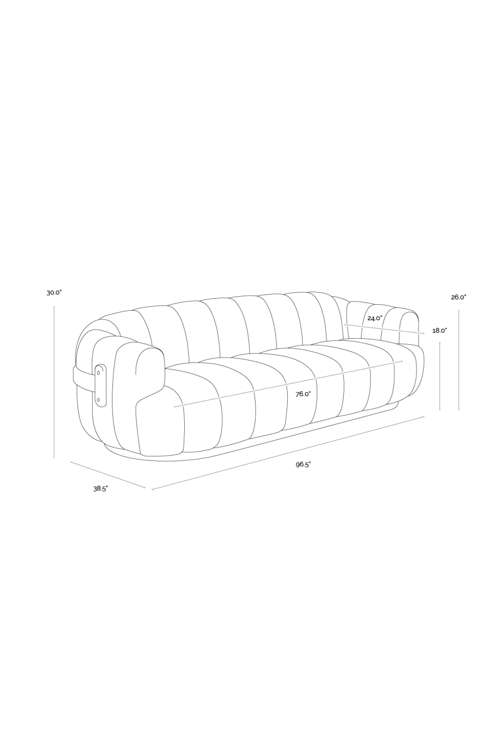 Channeled Cream Sofa - Oak Base & Brass Accents by Splendido Tadeo, alternate view 7