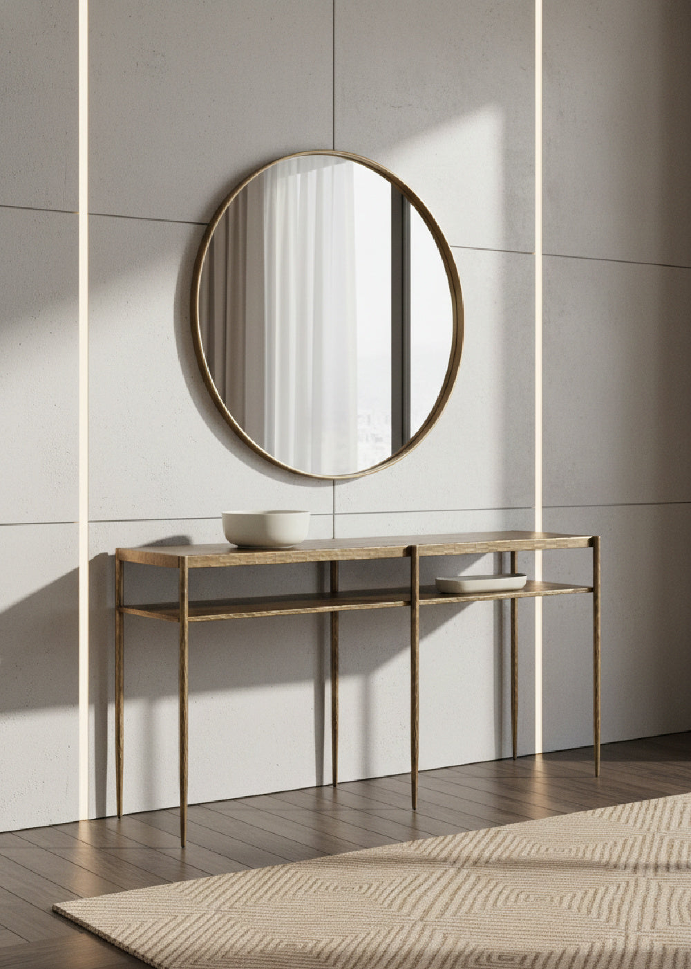 Modern European furniture - Antique Brass 2-Layer Console Table - www.oroa.com