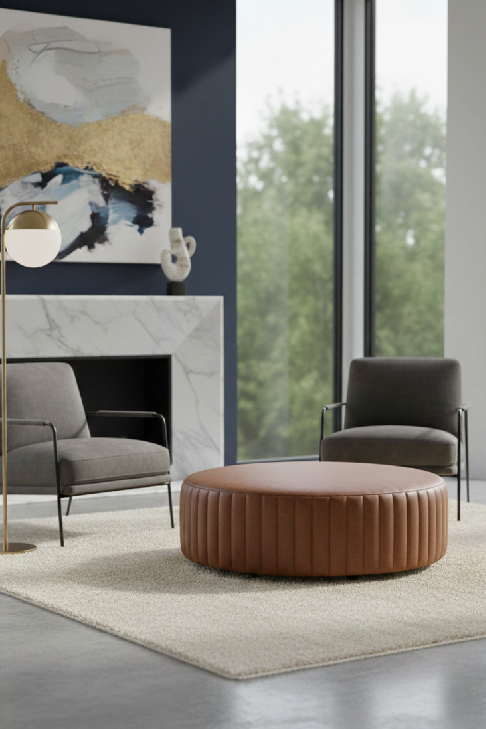 Tufted Edge Brown Leather Ottoman by Splendido Divano, alternate view 2