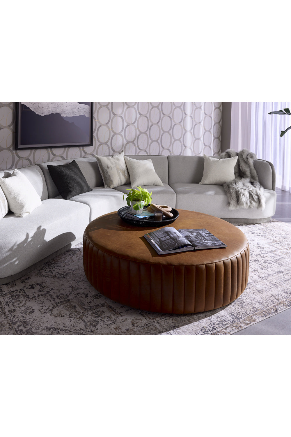 Tufted Edge Brown Leather Ottoman by Splendido Divano, alternate view 4