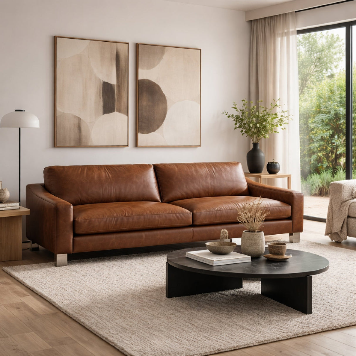 Stitched Panel Brown Leather Sofa by Splendido Rafael, alternate view 2