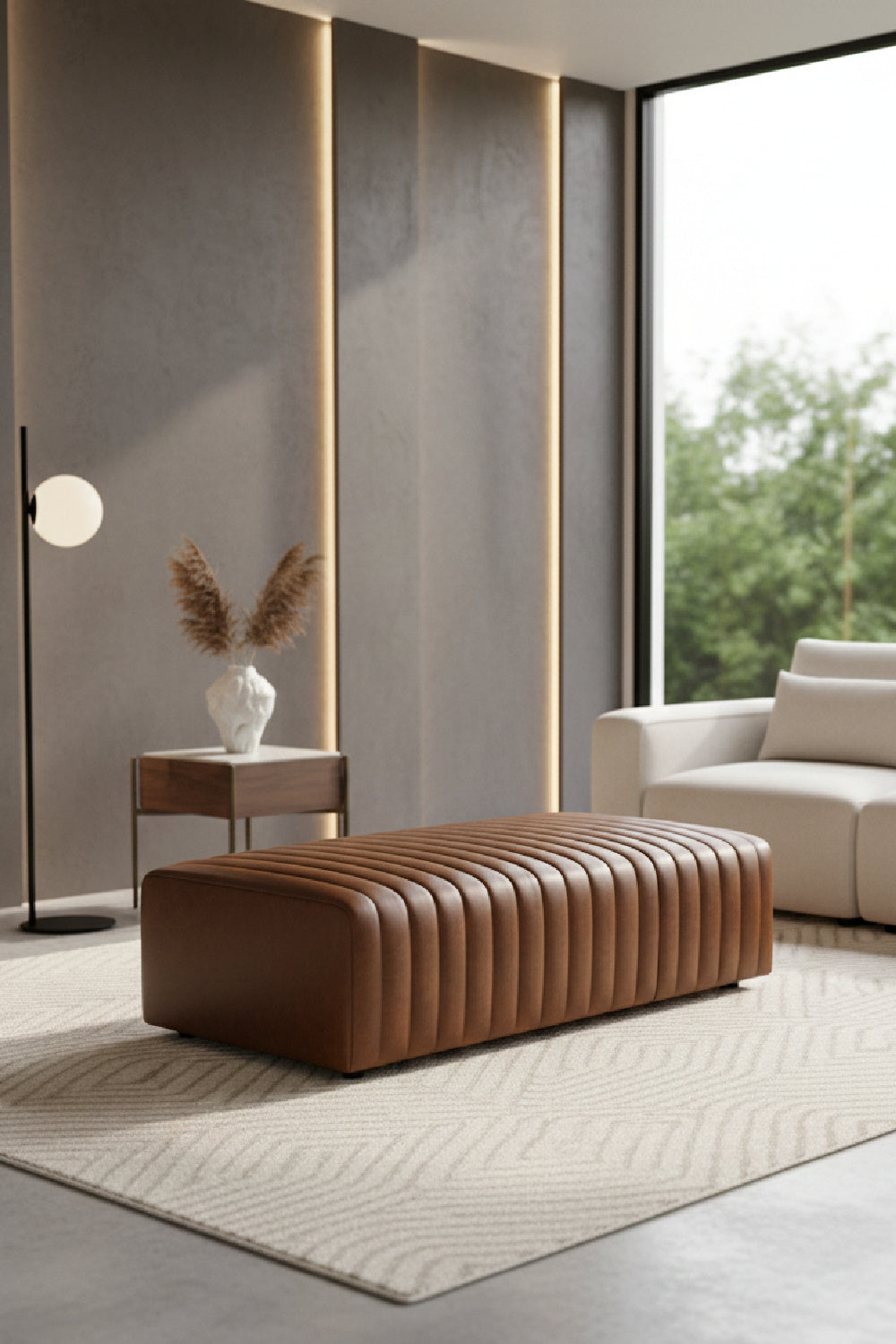 Italian Textured Leather Ottoman by Splendido Lewin, alternate view 8