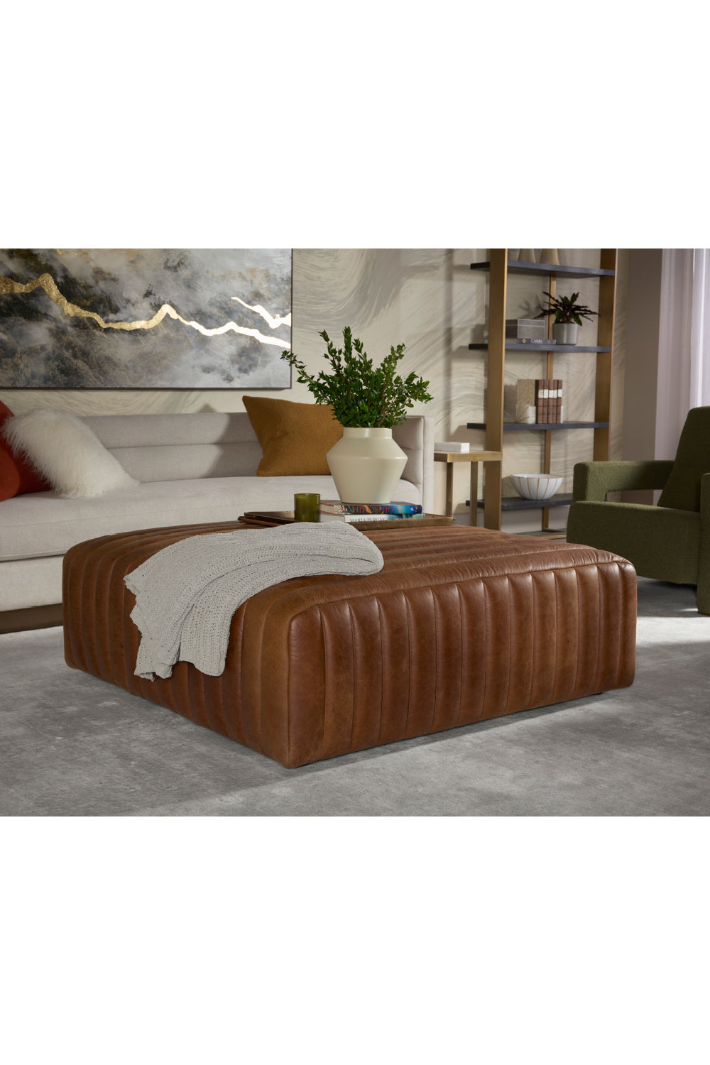 Italian Textured Leather Ottoman by Splendido Lewin, alternate view 4