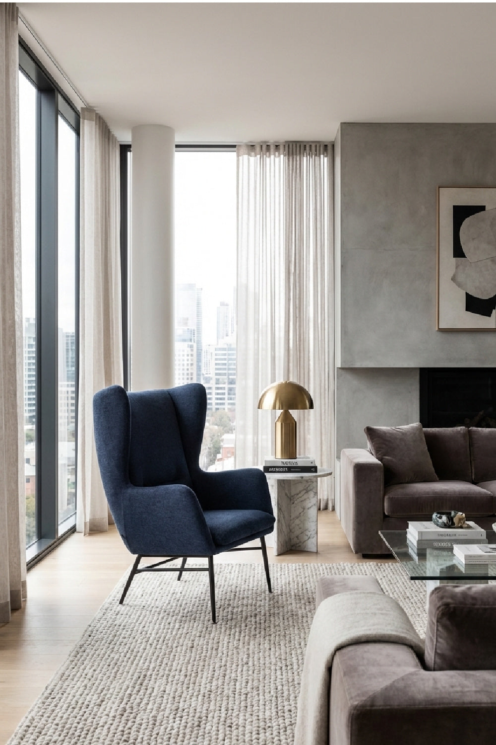Blue Wingback Lounge Chair by Splendido Kasen Accent Chair, alternate view 2