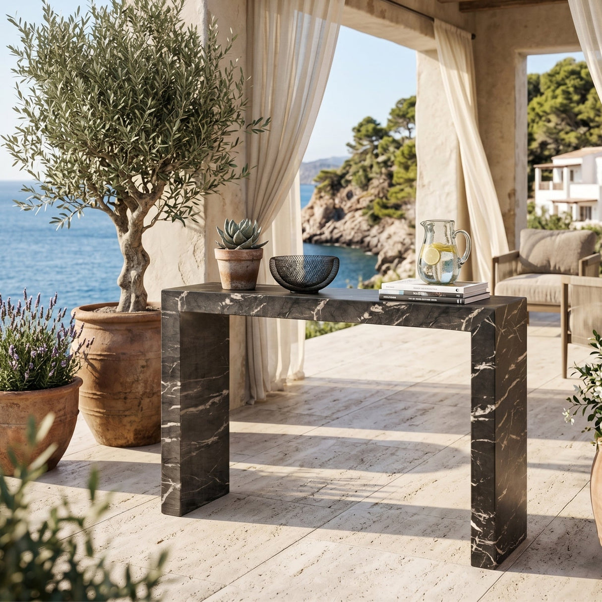 Black Marble-Look Indoor/Outdoor Console Table by Splendido Axle, alternate view 2
