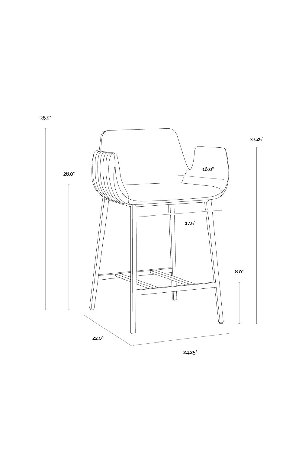 Leather-Look Channeled Arm Counter Stool by Splendido Lucano, alternate view 22