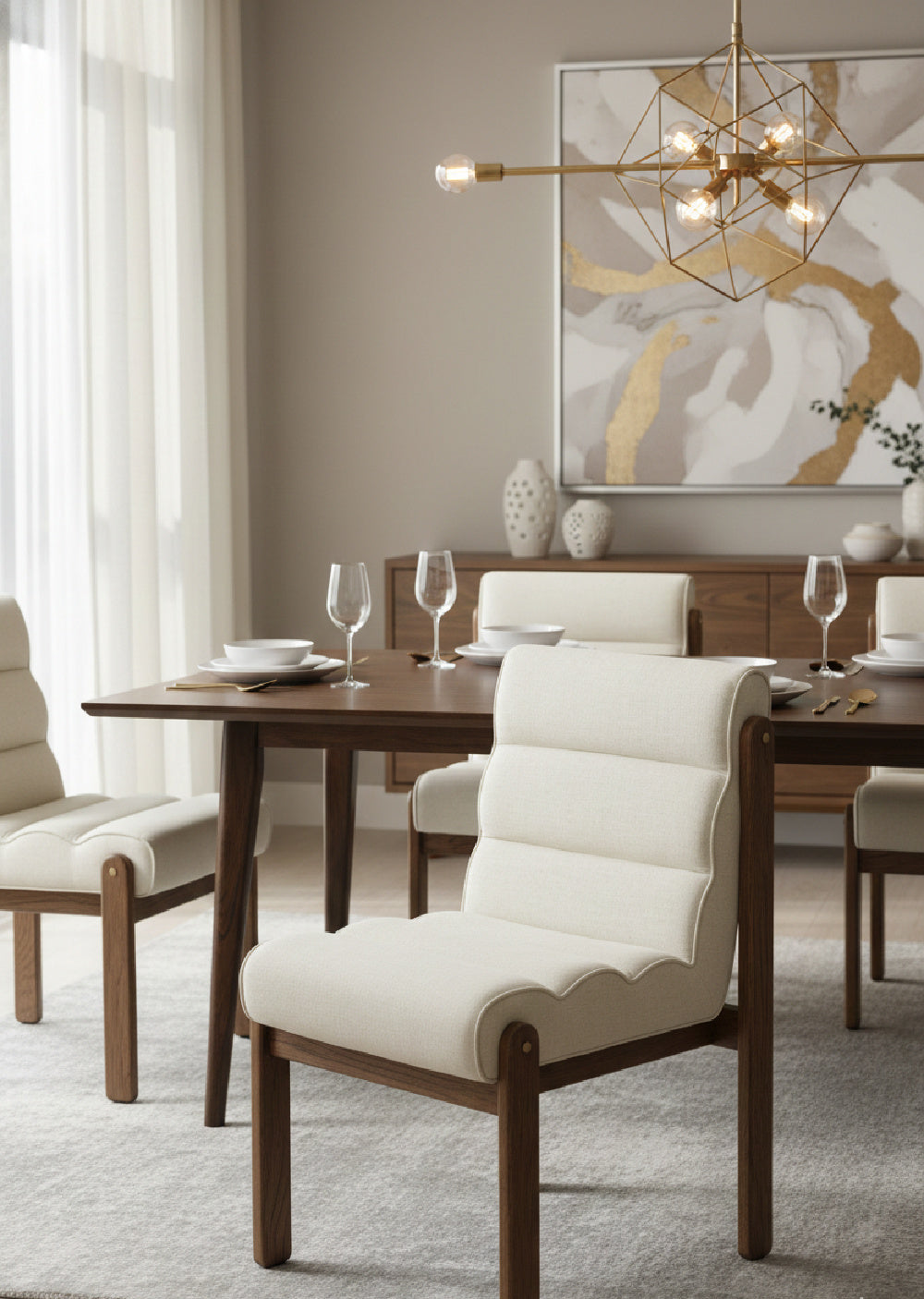 Channeled White Fabric Dining Chair by Splendido Bertie, alternate view 2