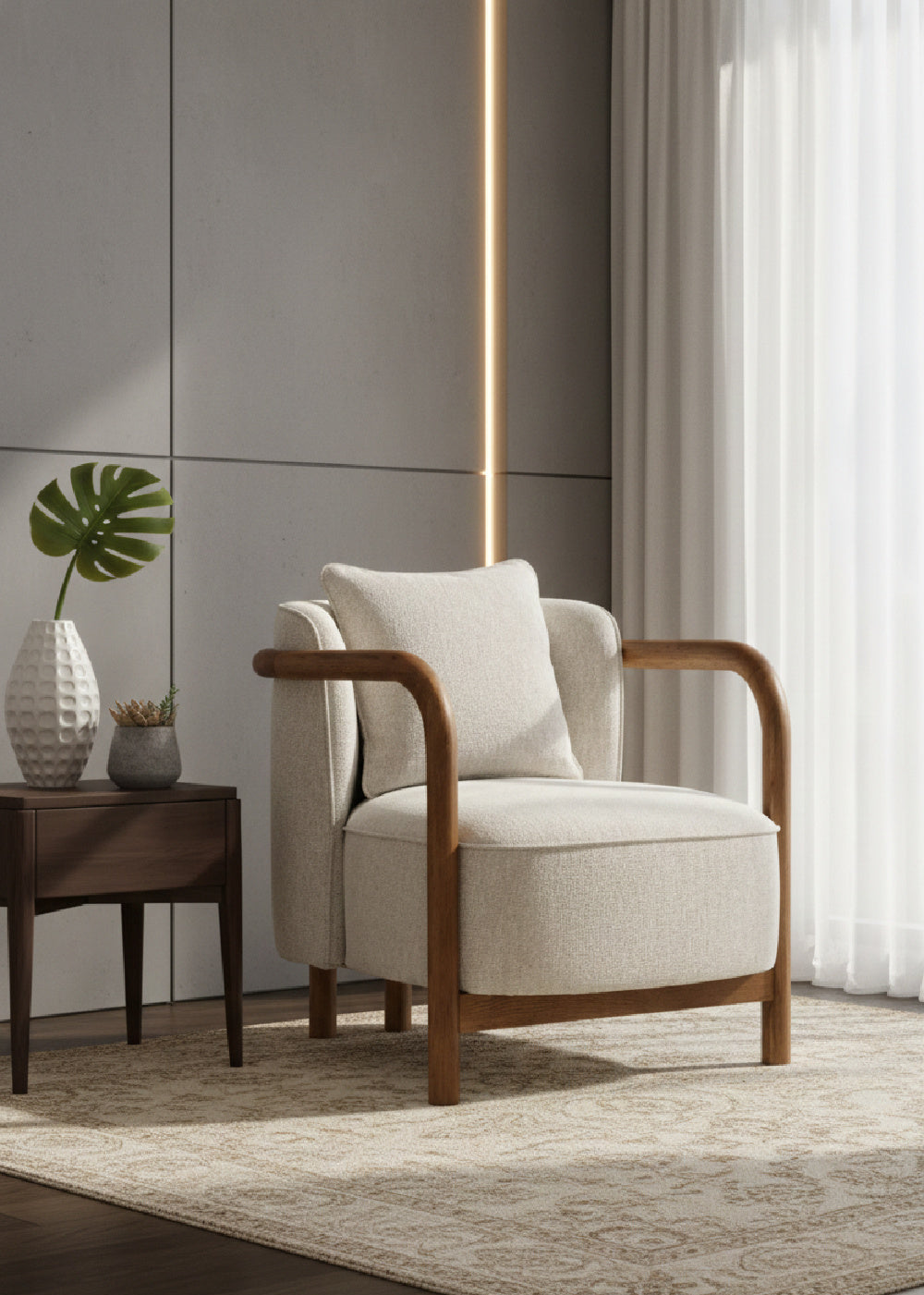 Curved Wood Frame Lounge Chair by Splendido Beatrice Accent Chair, alternate view 2