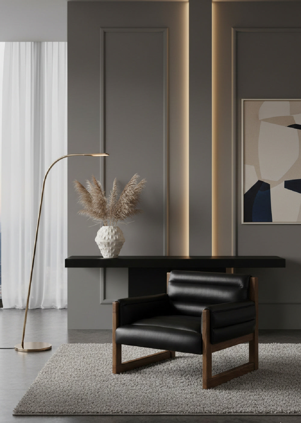 Tufted Black Leather Lounge Chair by Splendido Ferguson Accent Chair, alternate view 2