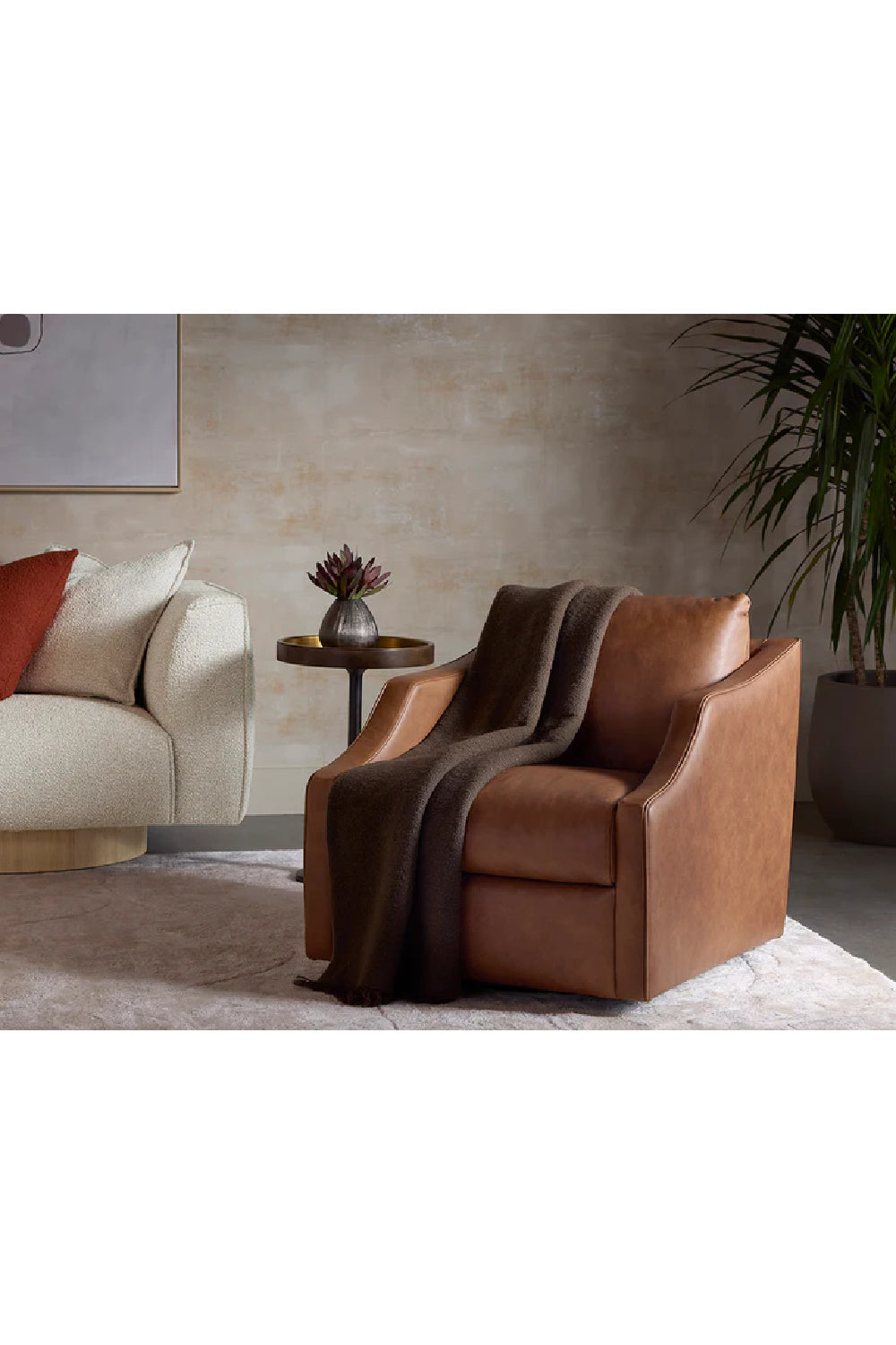Leather Sloped-Arm Swivel Lounge Chair by Splendido Orwell Accent Chair, alternate view 13