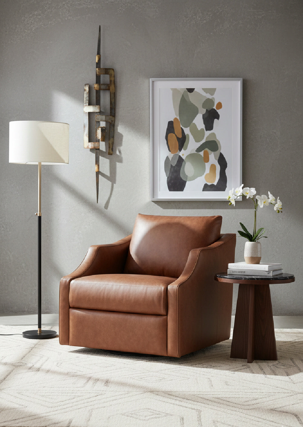 Leather Sloped-Arm Swivel Lounge Chair by Splendido Orwell Accent Chair, alternate view 2
