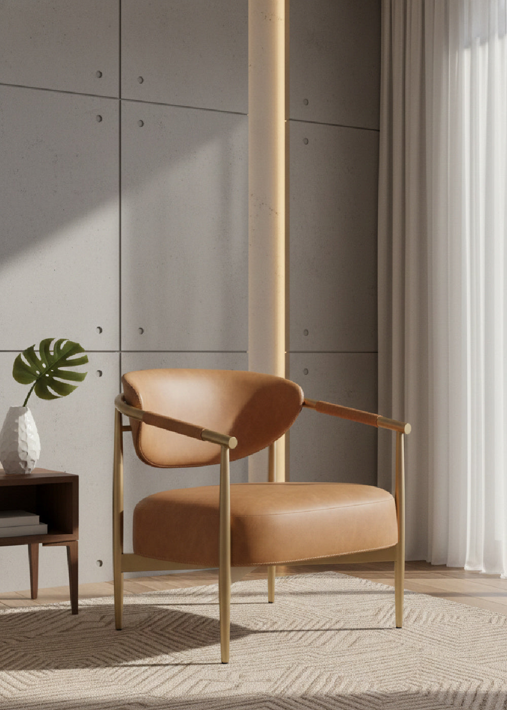 Gold-Framed Leather Lounge Chair by Splendido Heloise Accent Chair, alternate view 2