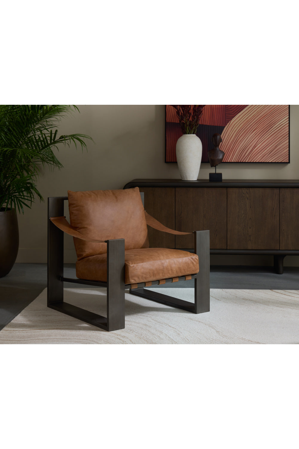 Leather Strapped Lounge Chair by Splendido Berke Accent Chair, alternate view 11