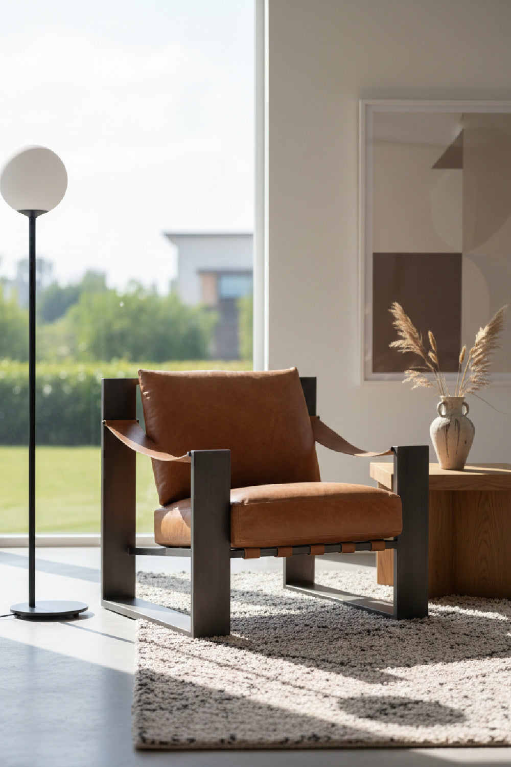 Leather Strapped Lounge Chair by Splendido Berke Accent Chair, alternate view 2