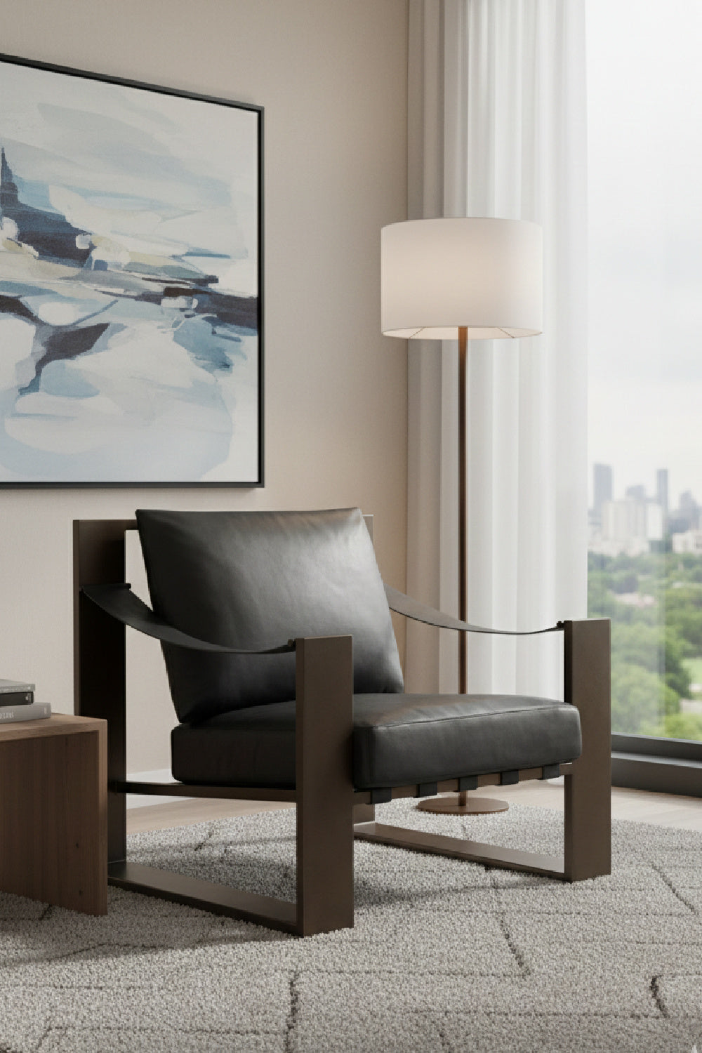 Leather Strapped Lounge Chair by Splendido Berke Accent Chair, alternate view 13