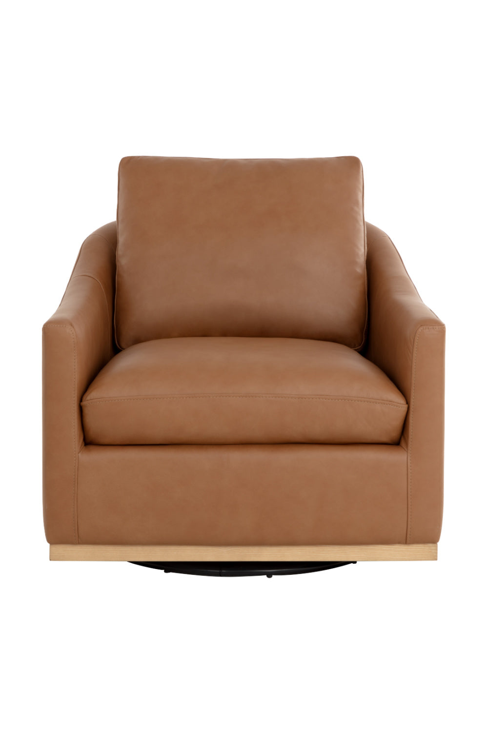 Brown Leather Swivel Lounge Chair - Ash Wood Base by Splendido Corbin Accent Chair, alternate view 3