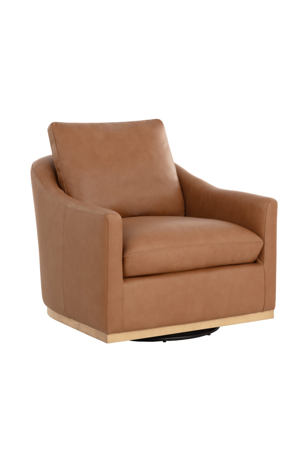 Brown Leather Swivel Lounge Chair - Ash Wood Base by Splendido Corbin Accent Chair