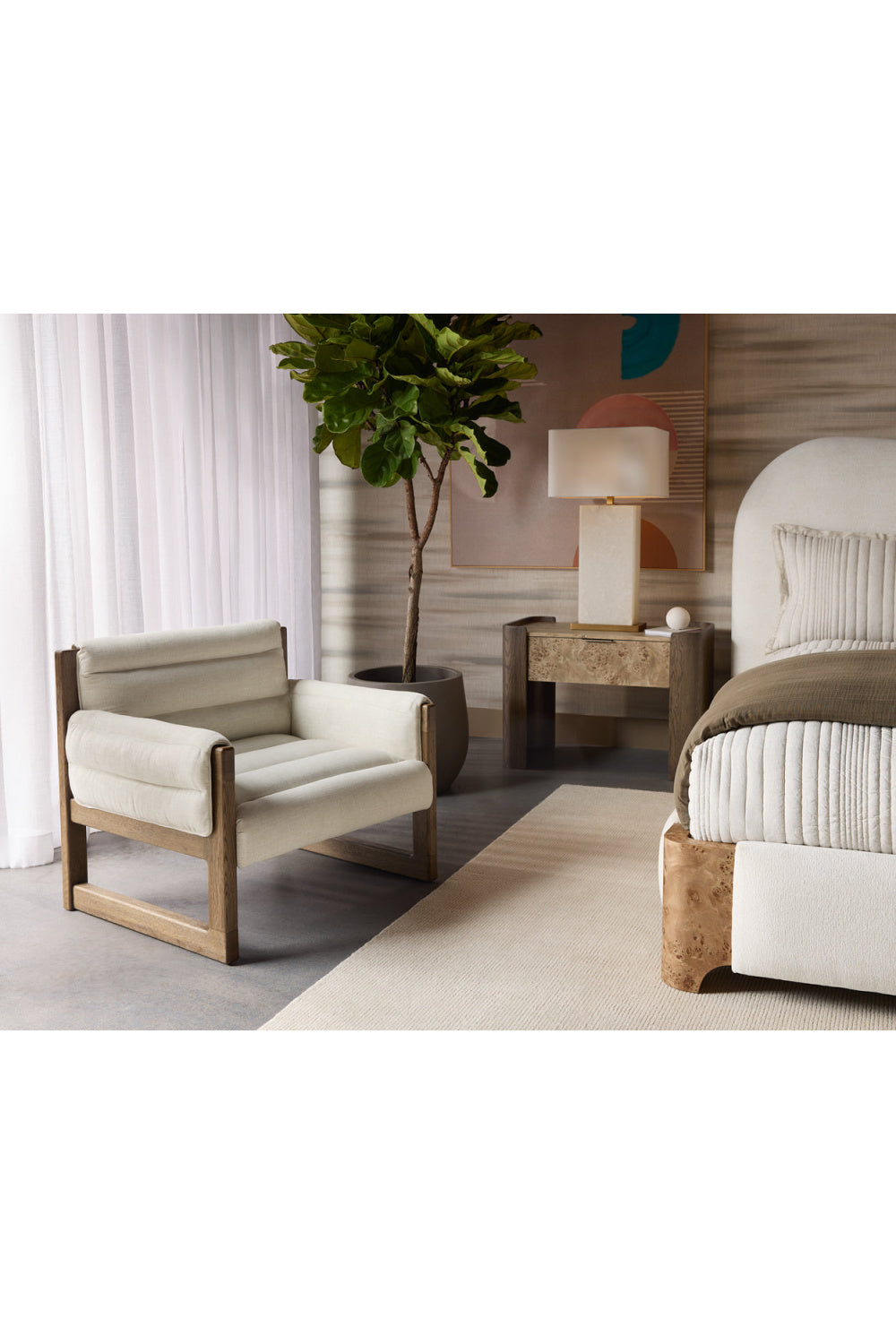 Tufted White Linen Lounge Chair by Splendido Ferguson Accent Chair, alternate view 10
