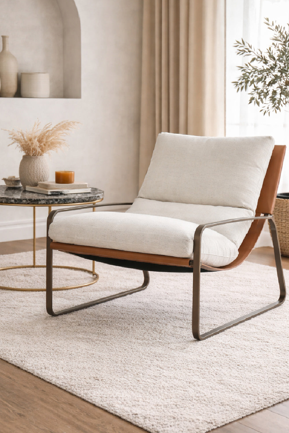 White Linen Scooped Lounge Chair by Splendido Zancor Accent Chair, alternate view 2