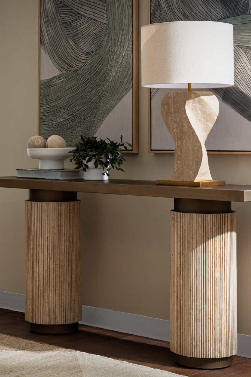 Modern European furniture - Wavy Travertine Base Table Lamp - www.oroa.com