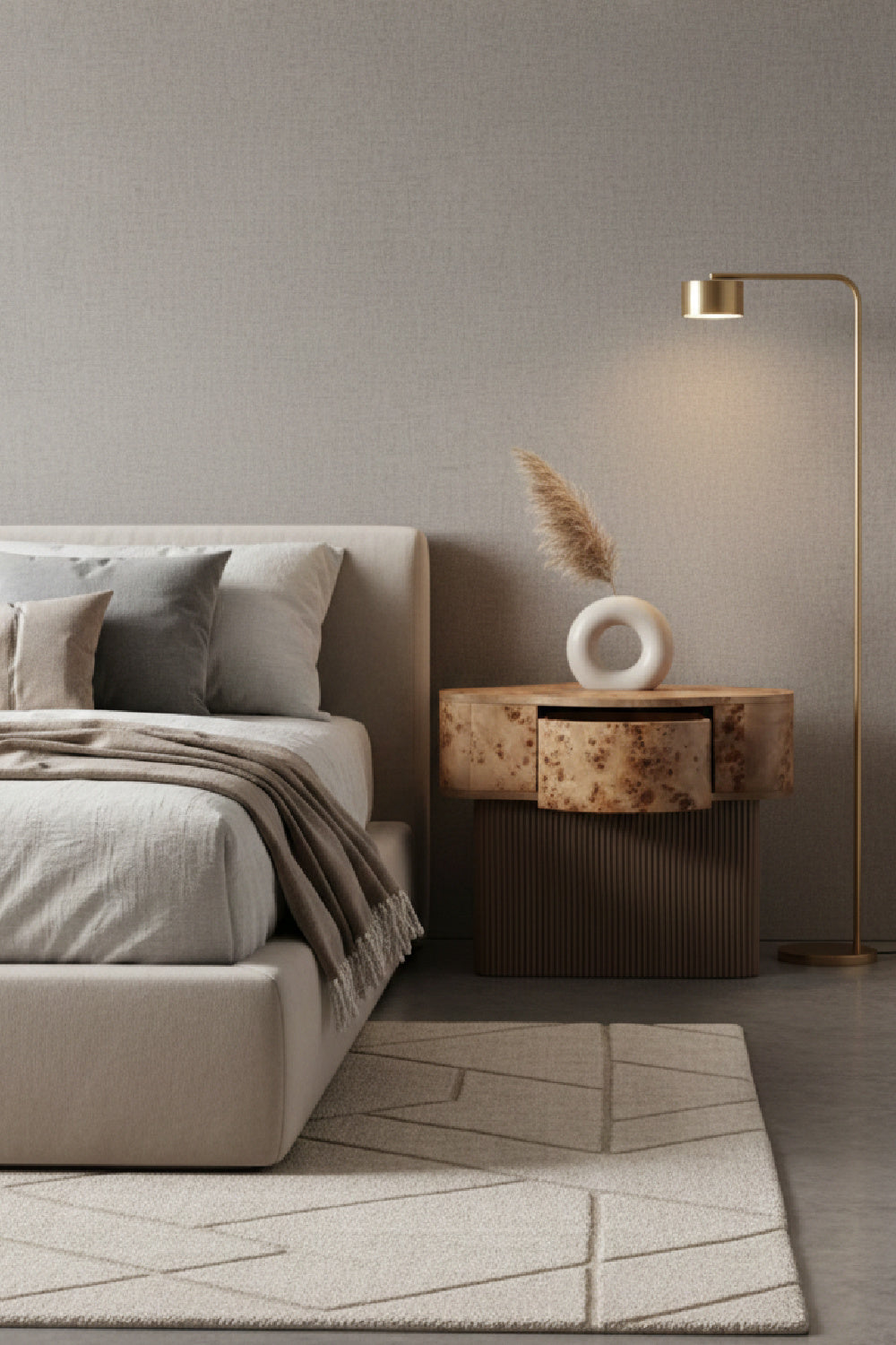 Burl Veneer Nightstand - Freeform Drawer Base by Splendido Fern Furniture > Bedroom Furniture > Nightstands, alternate view 2