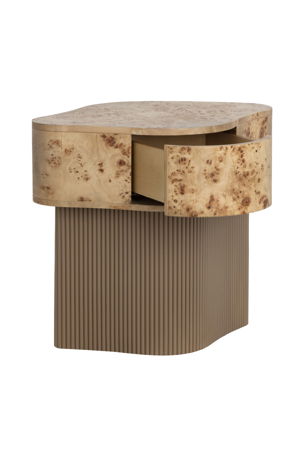 Burl Veneer Nightstand - Freeform Drawer Base by Splendido Fern Furniture > Bedroom Furniture > Nightstands, alternate view 4