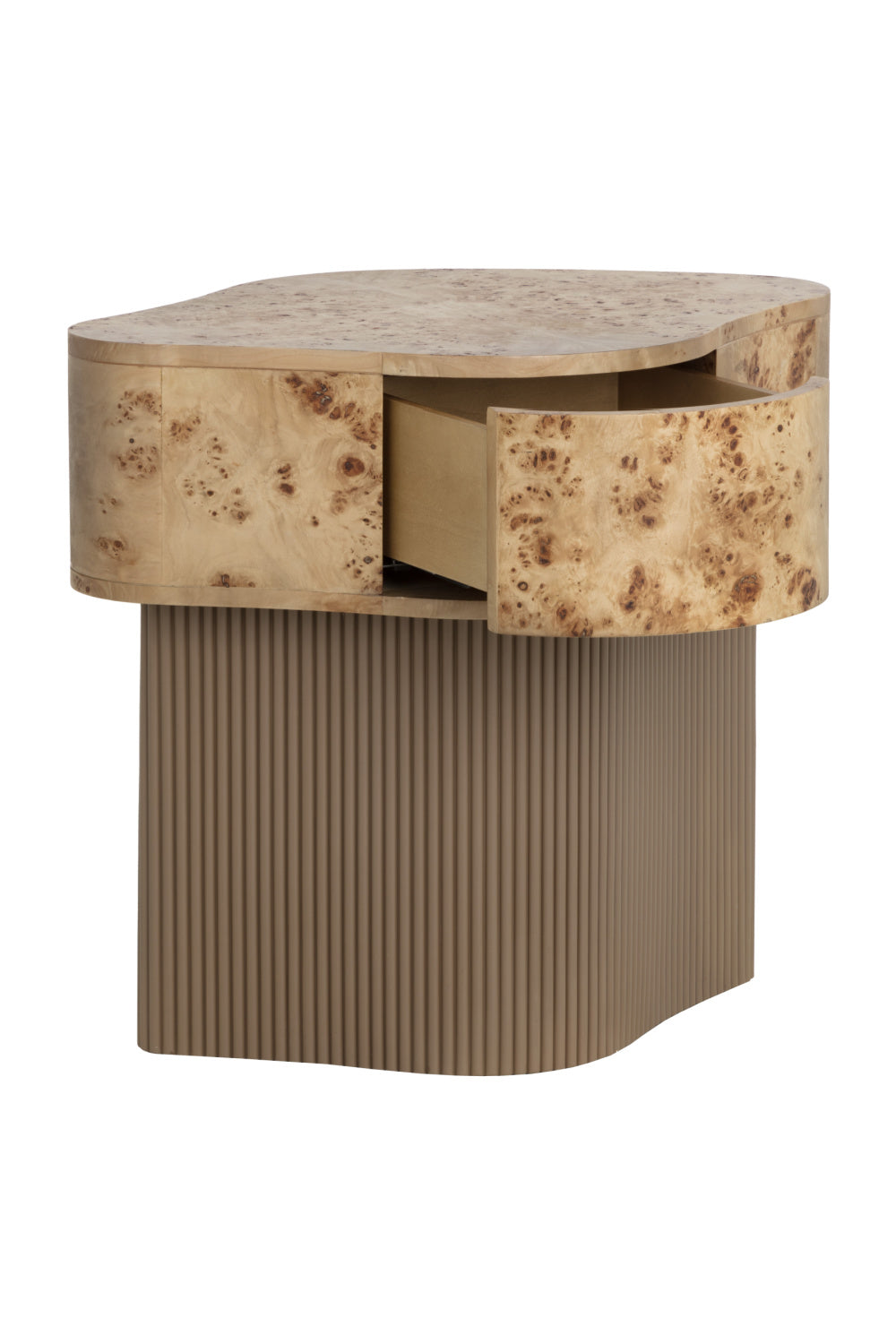 Burl Veneer Nightstand - Freeform Drawer Base by Splendido Fern Furniture > Bedroom Furniture > Nightstands, alternate view 5