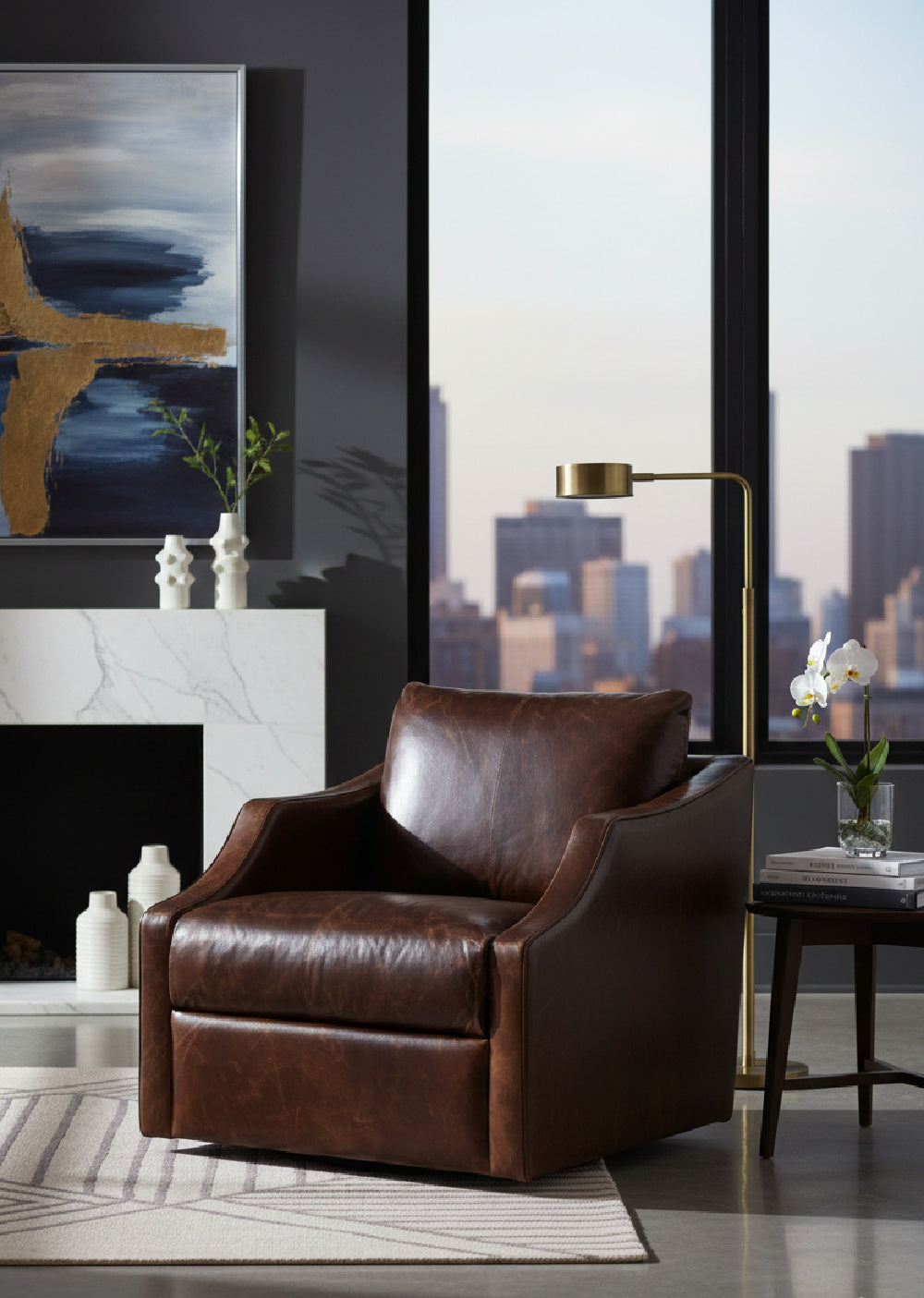 Leather Sloped-Arm Swivel Lounge Chair by Splendido Orwell Accent Chair, alternate view 17