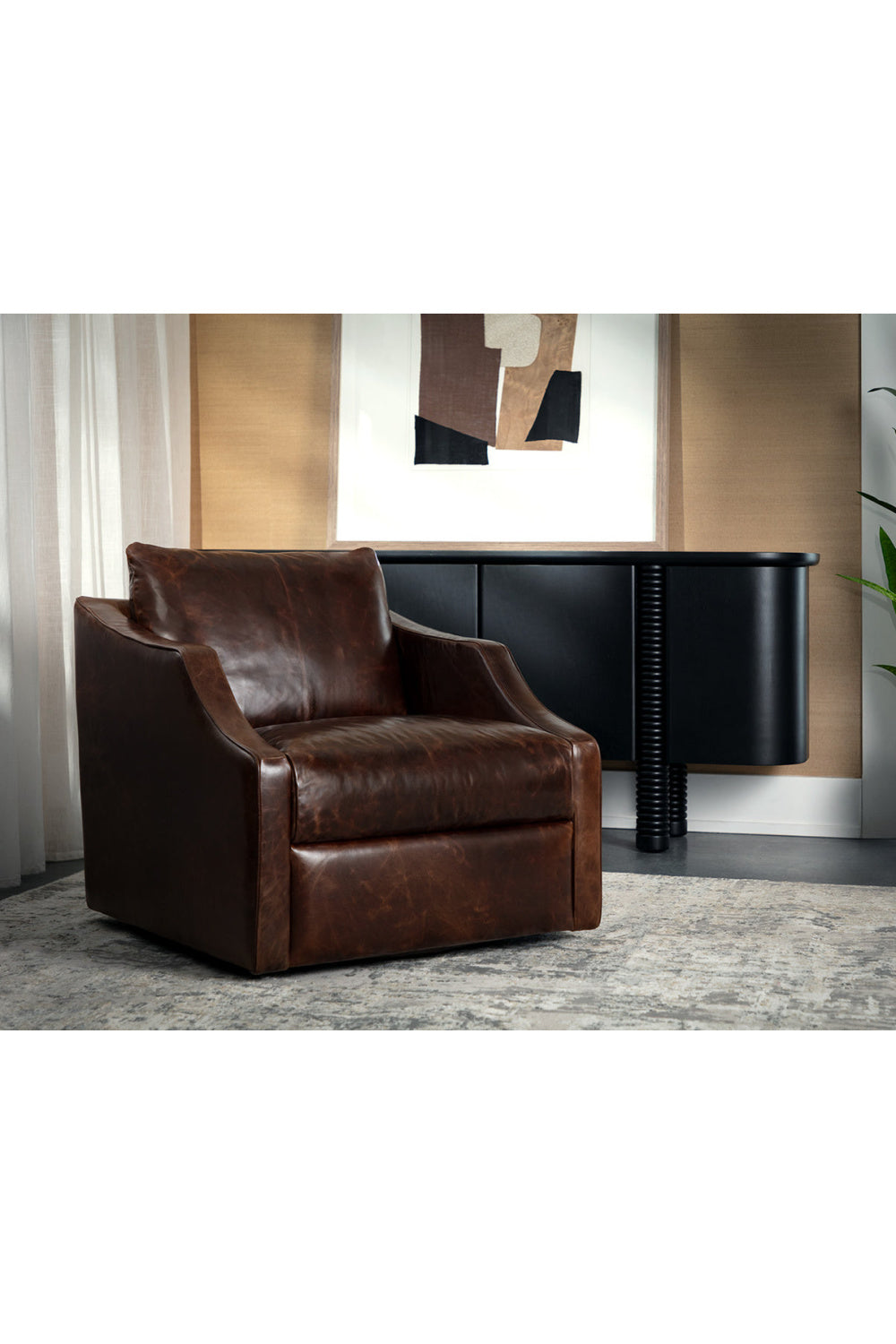 Leather Sloped-Arm Swivel Lounge Chair by Splendido Orwell Accent Chair, alternate view 25